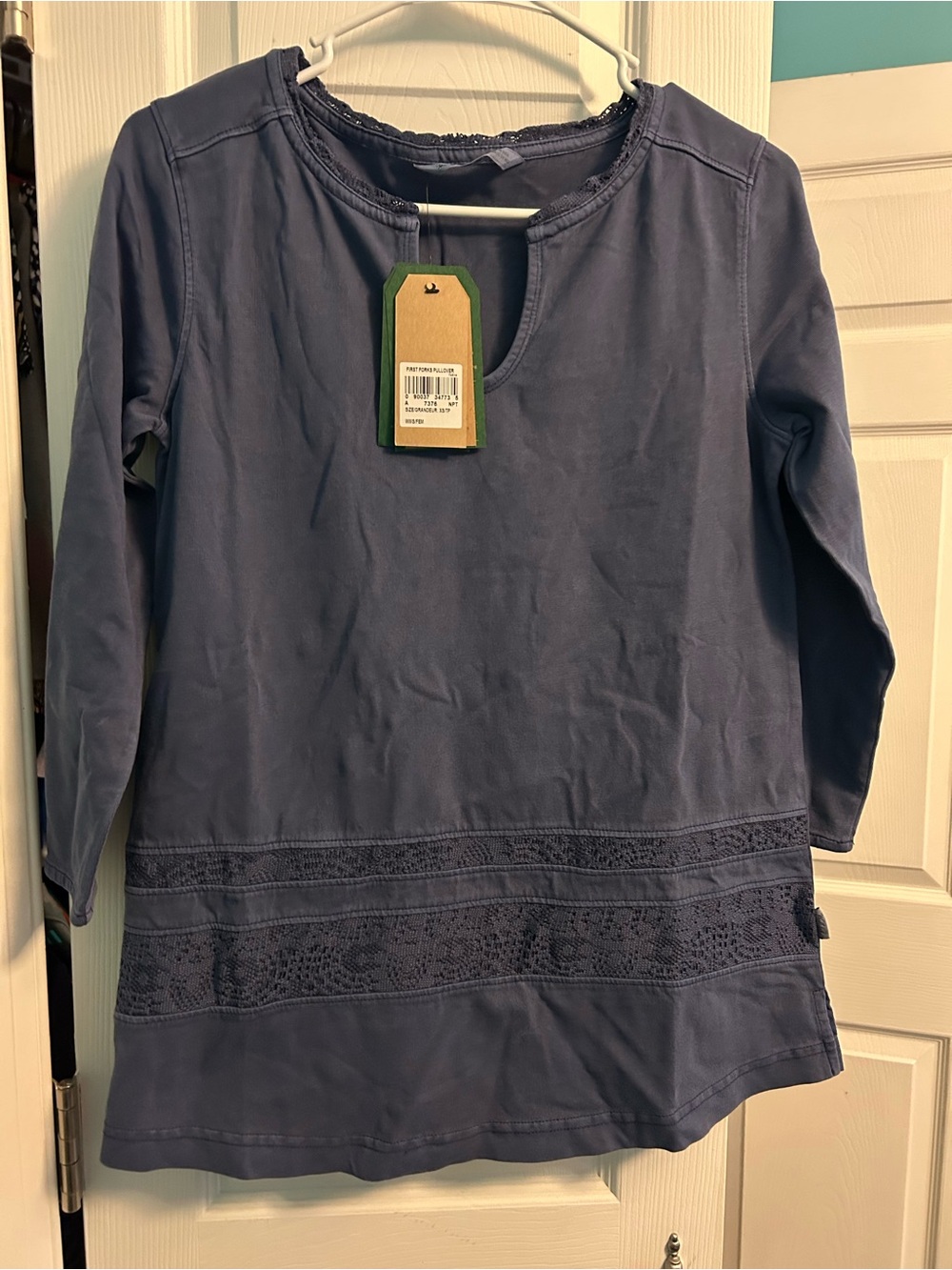 Woolrich Navy Crochet-Trim Three-Quarter Sleeve Tunic